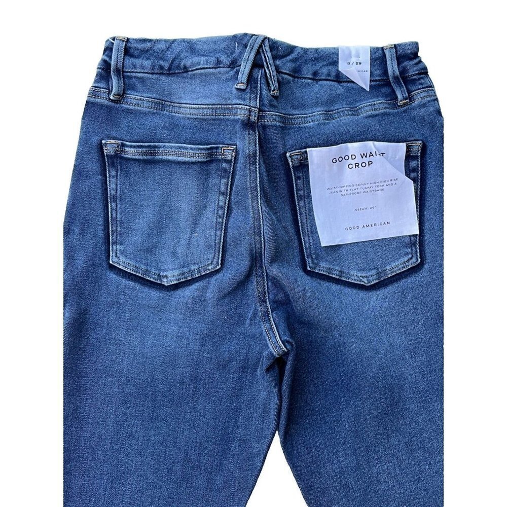 Good American Good Waist Ripped Crop Skinny Jeans in Blue855 - Picture 9 of 15